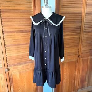 J-fashion Kawaii Axes Femme Poetique Black Schoolgirl Sailor Collar Dress M